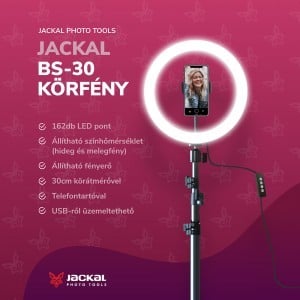 Jackal BS-30 LED körlámpa, körfény 30cm ring light, 2m állvánnyal - Rózsaszín