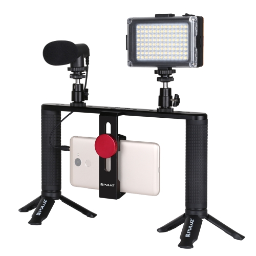 PULUZ 4 az 1-ben vlogger szett, video rig mobiltelefonhoz mikrofonnal, LED világítással (PKT3024)-0