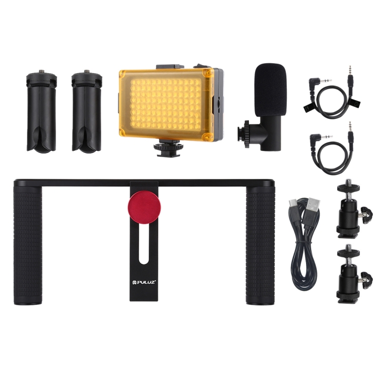 PULUZ 4 az 1-ben vlogger szett, video rig mobiltelefonhoz mikrofonnal, LED világítással (PKT3024)-7