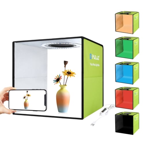 PULUZ mini fotódoboz, tárgysátor 30x30cm 6db háttérrel, állítható fényerővel, zöld (PU5032G)-0