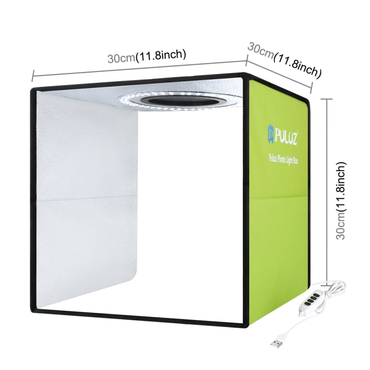 PULUZ mini fotódoboz, tárgysátor 30x30cm 6db háttérrel, állítható fényerővel, zöld (PU5032G)-9