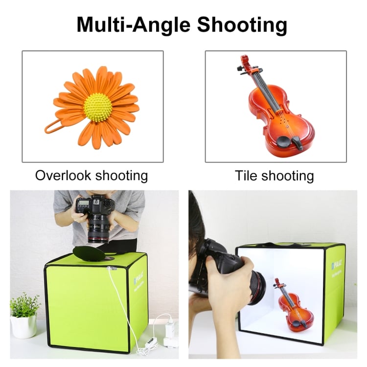 PULUZ mini fotódoboz, tárgysátor 30x30cm 6db háttérrel, állítható fényerővel, zöld (PU5032G)-1