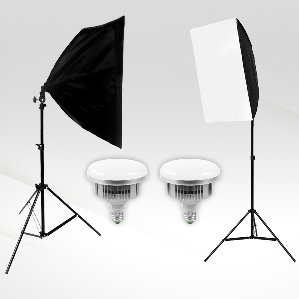Softbox szett 2x85W E27 5500K LED izzóval, 2x2m állvánnyal - 50x50-0