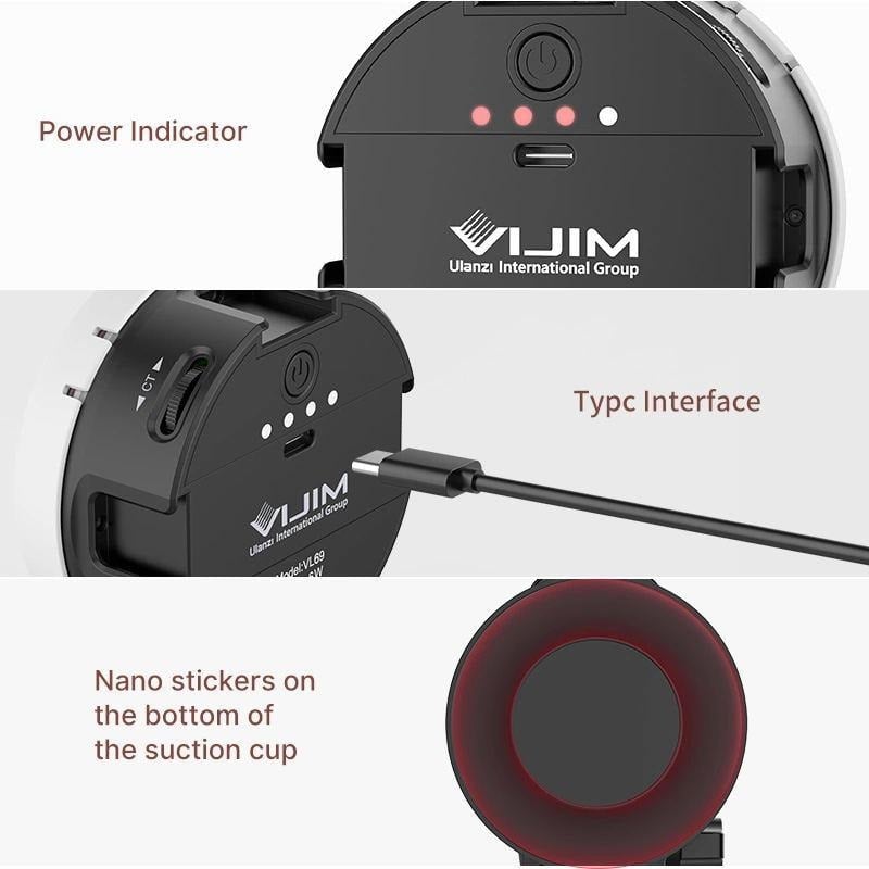 ULANZI VIJIM VL69-KIT LED lámpa, világítás vlogoláshoz tapadókoronggal, beépített akkumulátorral-5