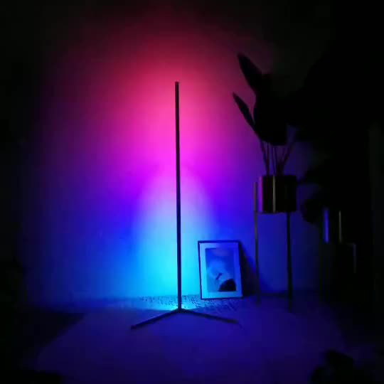 RGB LED Fekete saroklámpa, állólámpa, hangulatvilágítás távirányítóval 140cm-8