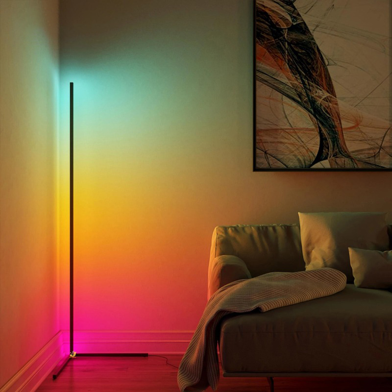 RGB LED Fekete saroklámpa, állólámpa, hangulatvilágítás távirányítóval 140cm-4
