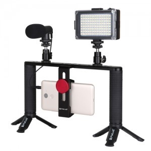PULUZ 4 az 1-ben vlogger szett, video rig mobiltelefonhoz mikrofonnal, LED világítással (PKT3024)