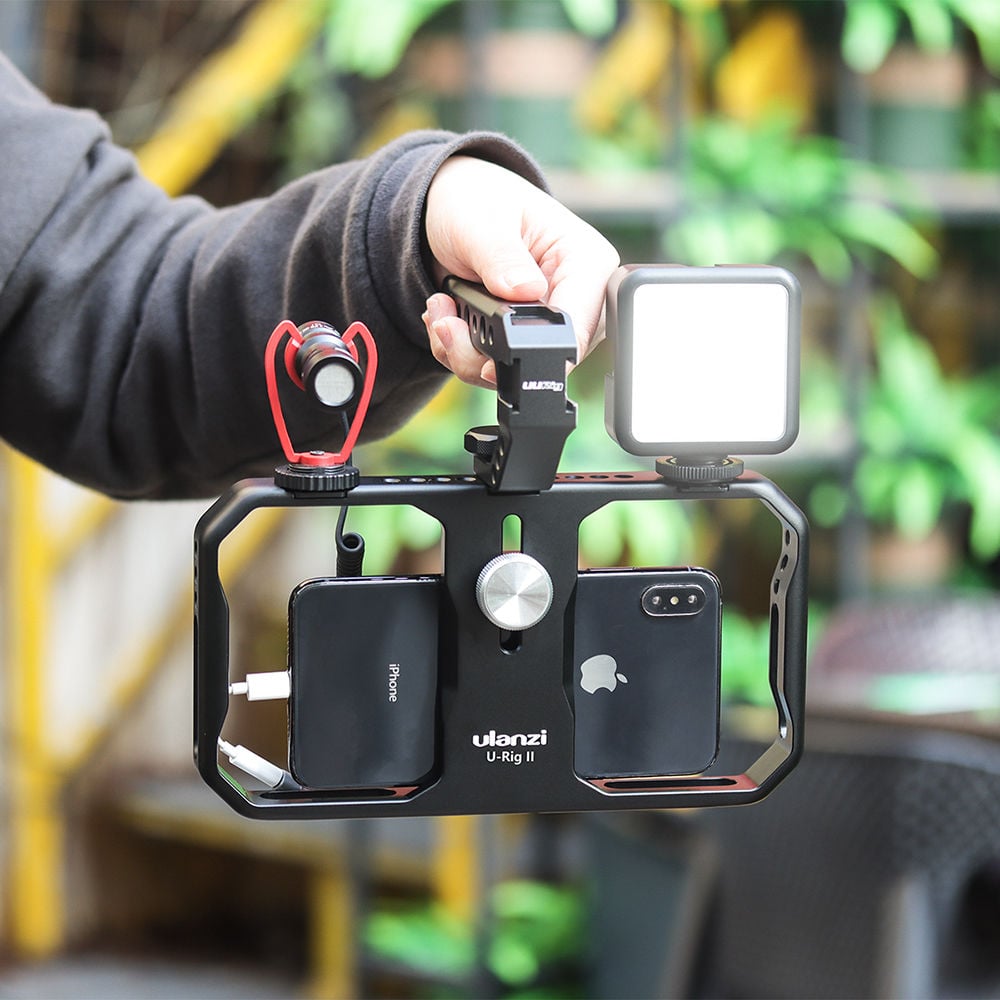 ULANZI U-Rig II fém videós mobiltelefon rig állványra szerelhető, 1/4-es furatokkal, 3 vakupapucs foglalattal-7