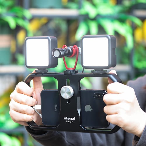 ULANZI U-Rig II fém videós mobiltelefon rig állványra szerelhető, 1/4-es furatokkal, 3 vakupapucs foglalattal-6