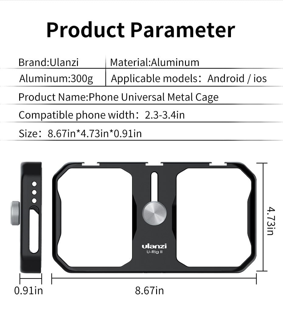 ULANZI U-Rig II fém videós mobiltelefon rig állványra szerelhető, 1/4-es furatokkal, 3 vakupapucs foglalattal-9