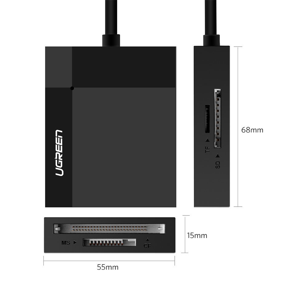 Ugreen CR125  USB 3.0 SD / micro SD / CF / MS kártyaolvasó 0.5m kábellel fekete-1