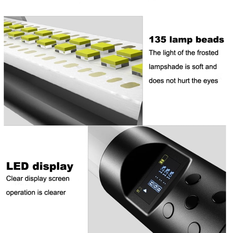 RGB LED lámpa, fénycső beépített akkumulátorral, kijelzővel 3000-6500K (TBD05527001)-3