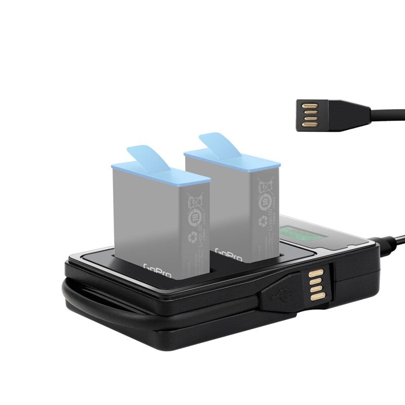 GoPro Hero 9 / Hero 10 / Hero 11 / Hero 12 USB-s dupla akkumulátor töltő LCD kijelzővel-0