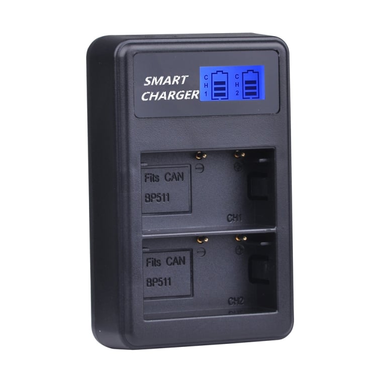 Dupla Canon BP-511/511A USB-s akkumulátor töltő LCD kijelzővel-3