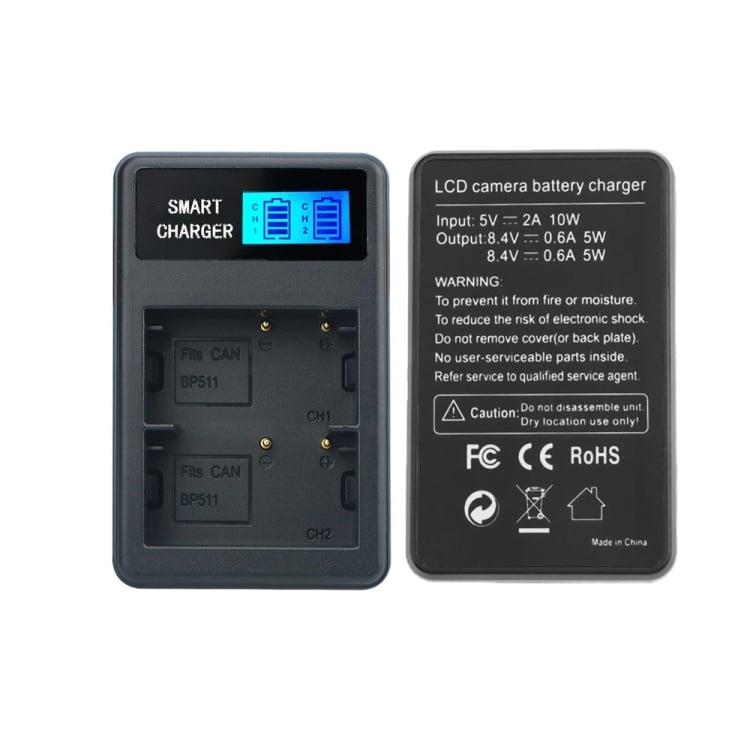 Dupla Canon BP-511/511A USB-s akkumulátor töltő LCD kijelzővel-2