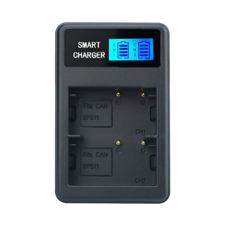 Dupla Canon BP-511/511A USB-s akkumulátor töltő LCD kijelzővel-1