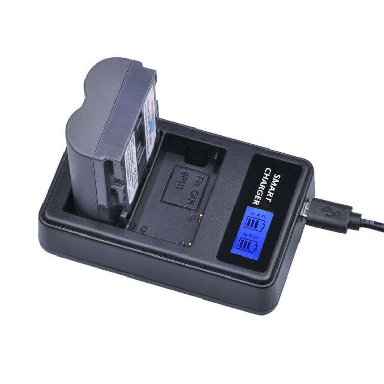 Dupla Canon BP-511/511A USB-s akkumulátor töltő LCD kijelzővel-6