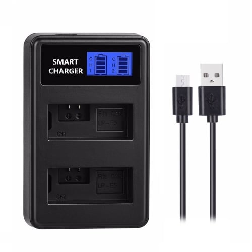 Dupla Canon LP-E5 USB-s akkumulátor töltő LCD kijelzővel-0