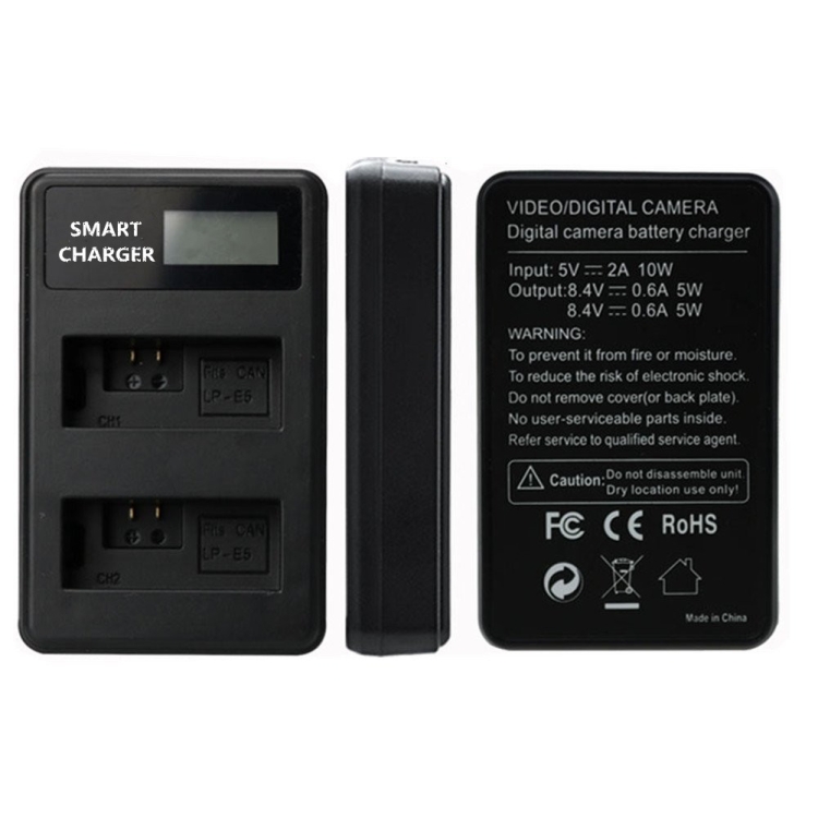 Dupla Canon LP-E5 USB-s akkumulátor töltő LCD kijelzővel-3