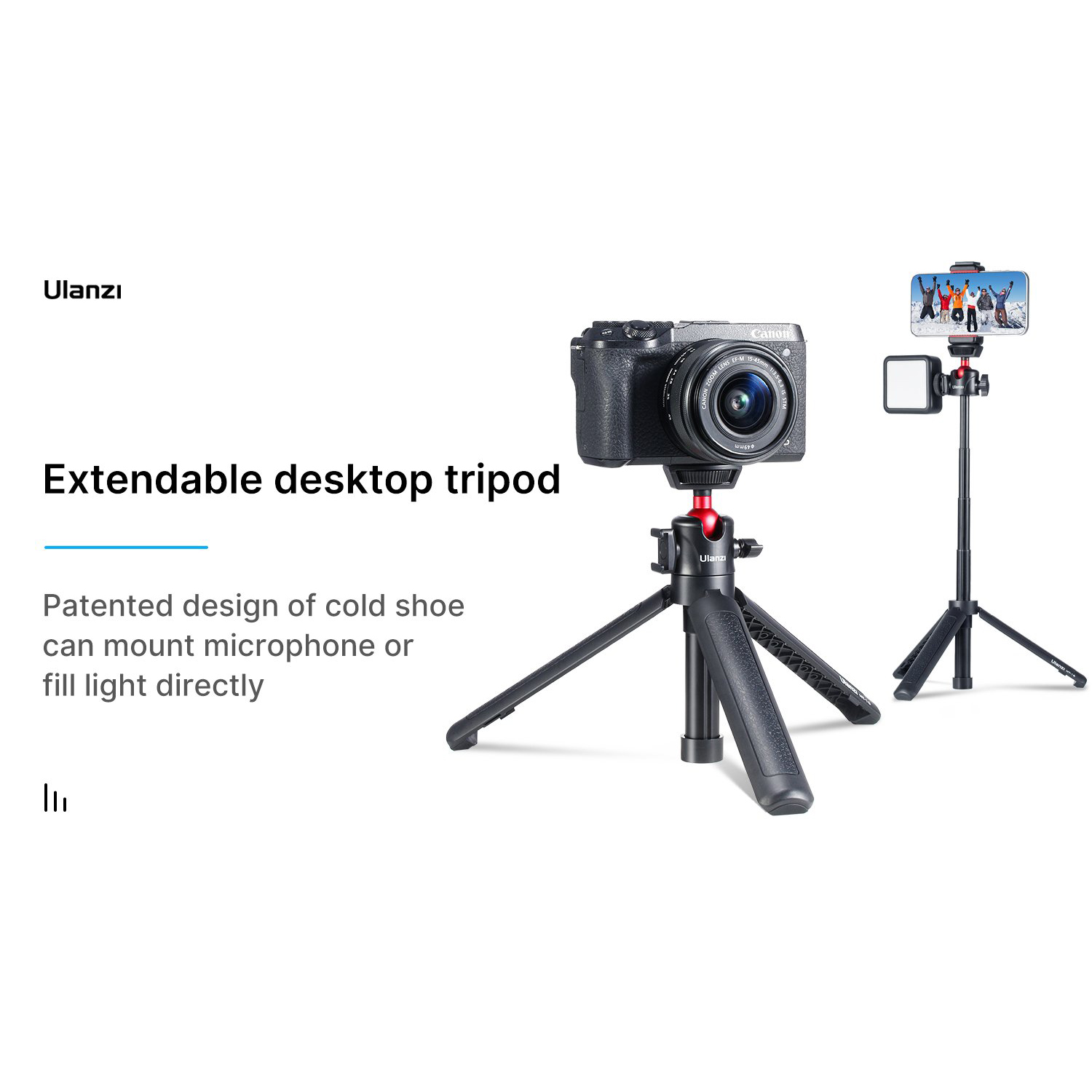 Ulanzi MT-16 állítható méretű mini tripod, asztali állvány, selfie bot 360 fokos gömbfejjel, 1/4-es csatlakozással (2052)-5