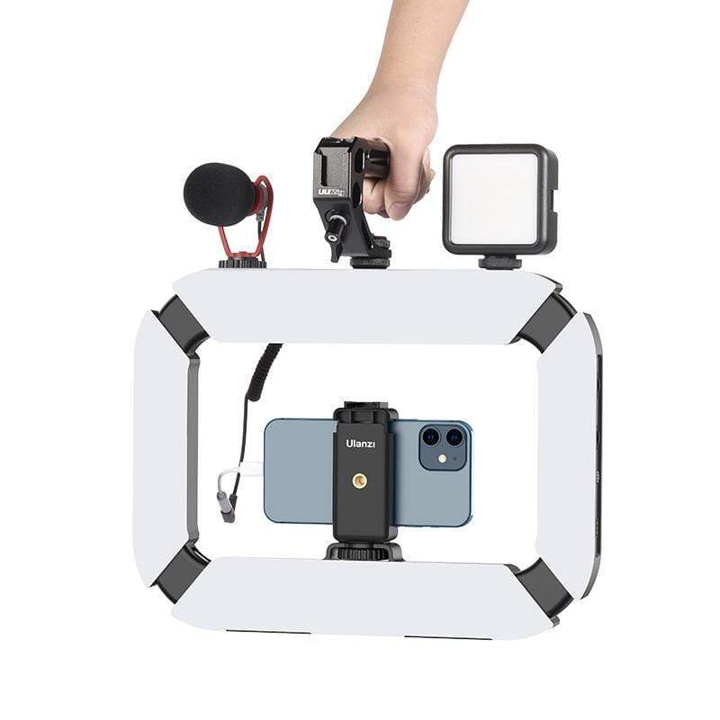 Ulanzi U200 vlogger rig, videós rig, LED világítás mobiltelefon tartóval, 1/4 csatlakozással, vakupapucs foglalattal (2245)-1