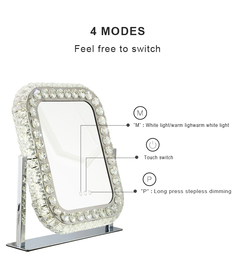 Sminkes tükör ezüst LED, asztali sminktükör 46*50cm (Hollywood - DC117-13)-6