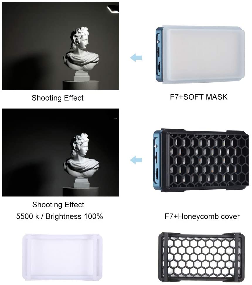 Falcon Eyes PockeLite F7 12W RGB LED videólámpa 2500-9000K beépített akkumulátorral, diffúzorral, méhsejtráccsal-9