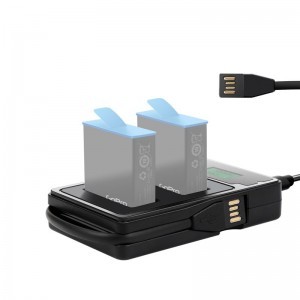 GoPro Hero 9 / Hero 10 / Hero 11 / Hero 12 USB-s dupla akkumulátor töltő LCD kijelzővel