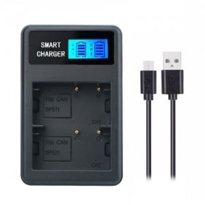 Dupla Canon BP-511/511A USB-s akkumulátor töltő LCD kijelzővel
