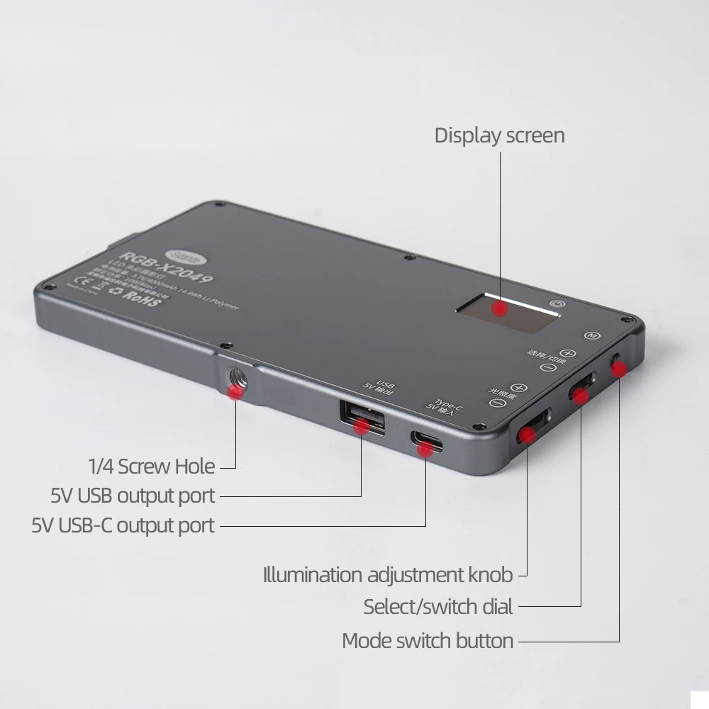 RGB LED videólámpa, 3200k-5600k (RGB-X2049)-1