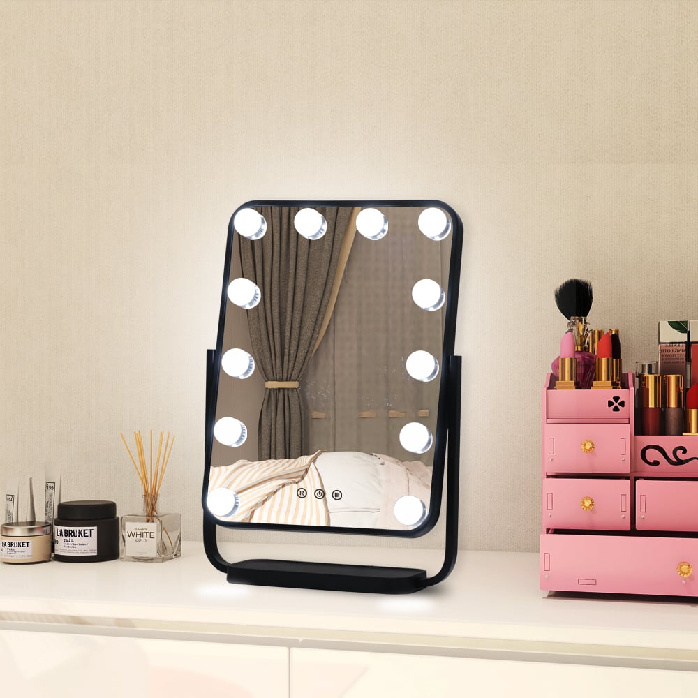 Hollywood tükör, sminkes tükör fekete 12x3W (WH-DWDP330A-BLACK)-0