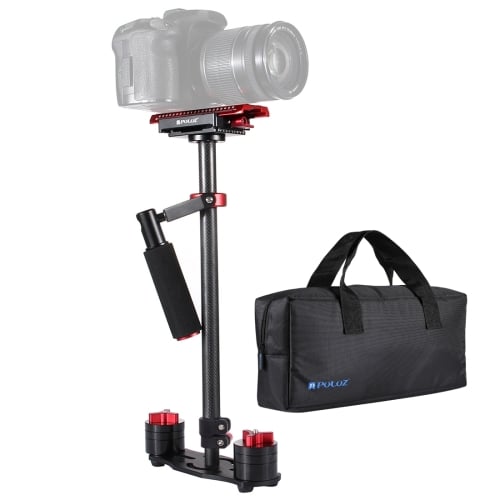 PULUZ P60TR karbon fényképezőgép kézi stabilizátor, kamera stabilizátor 38.5-61cm fekete-piros-0