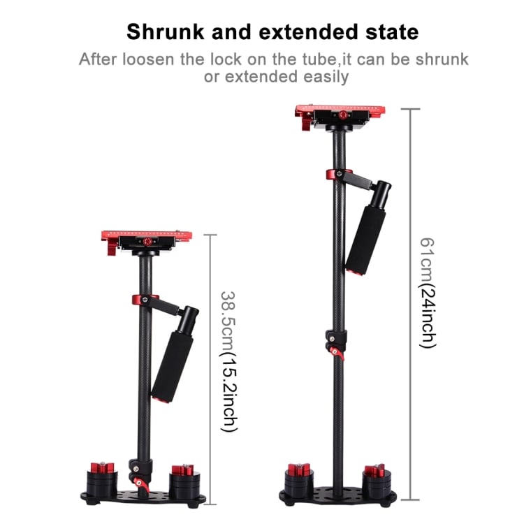 PULUZ P60TR karbon fényképezőgép kézi stabilizátor, kamera stabilizátor 38.5-61cm fekete-piros-11