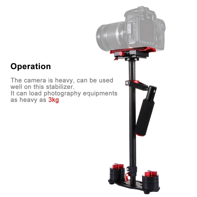 PULUZ P60TR karbon fényképezőgép kézi stabilizátor, kamera stabilizátor 38.5-61cm fekete-piros-10