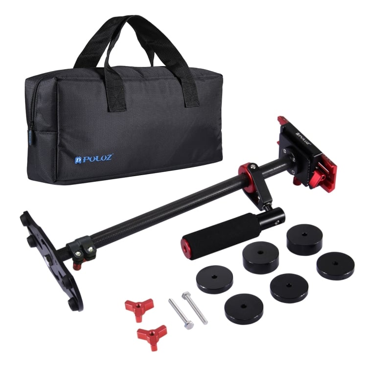 PULUZ P60TR karbon fényképezőgép kézi stabilizátor, kamera stabilizátor 38.5-61cm fekete-piros-2