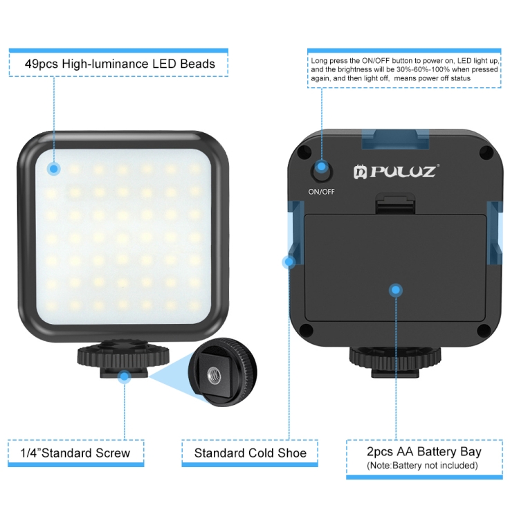 PULUZ 49 3W mini LED videólámpa fekete (PU529B)-2