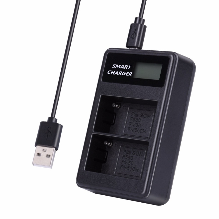 Dupla Sony NP-FM500H/NP-FM50/NP-F550 USB-s akkumulátor töltő LCD kijelzővel-5