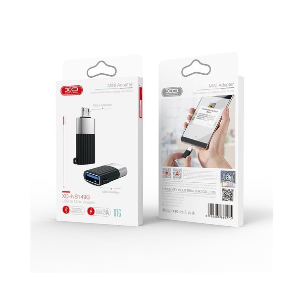 XO NB149-G Átalakító, adapter USB-A aljzat - Micro USB bemenetre fekete-1