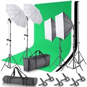 Softbox, ernyős szett 4x135W 1.8x2.8m pamut hátterekkel, 4x2m állvánnyal