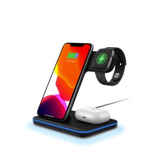 BeeGeek 3 in 1 vezeték nélküli töltő 15W, apple watch, airpods, iPhone töltőállomás fekete színben