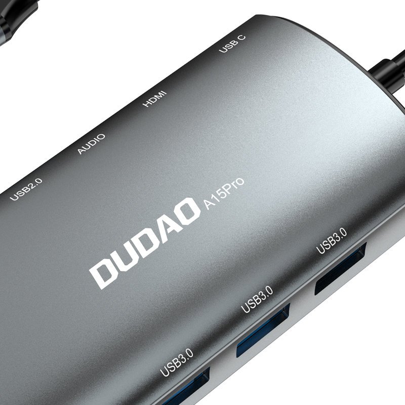 Dudao 11in1 multifunkciós HUB USB Type-C - USB Type-C PD 60W / HDMI / 3.5mm mini jack / 1x USB 2.0 / SD - micro SD kártyaolvasó / VGA / RJ45 / 3x USB 3.2 Gen 1 szürke (A15Pro)-3