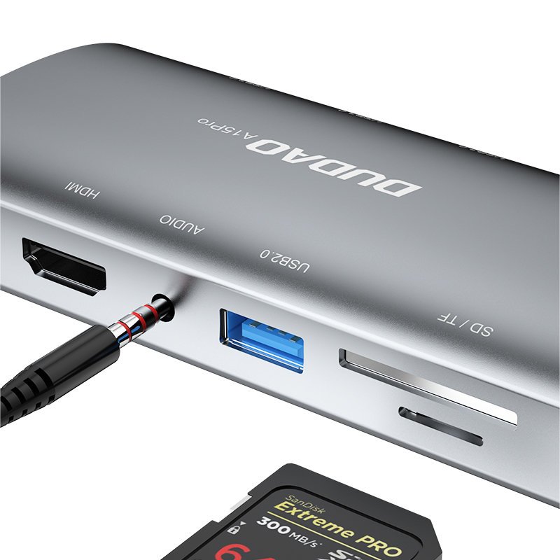 Dudao 11in1 multifunkciós HUB USB Type-C - USB Type-C PD 60W / HDMI / 3.5mm mini jack / 1x USB 2.0 / SD - micro SD kártyaolvasó / VGA / RJ45 / 3x USB 3.2 Gen 1 szürke (A15Pro)-4