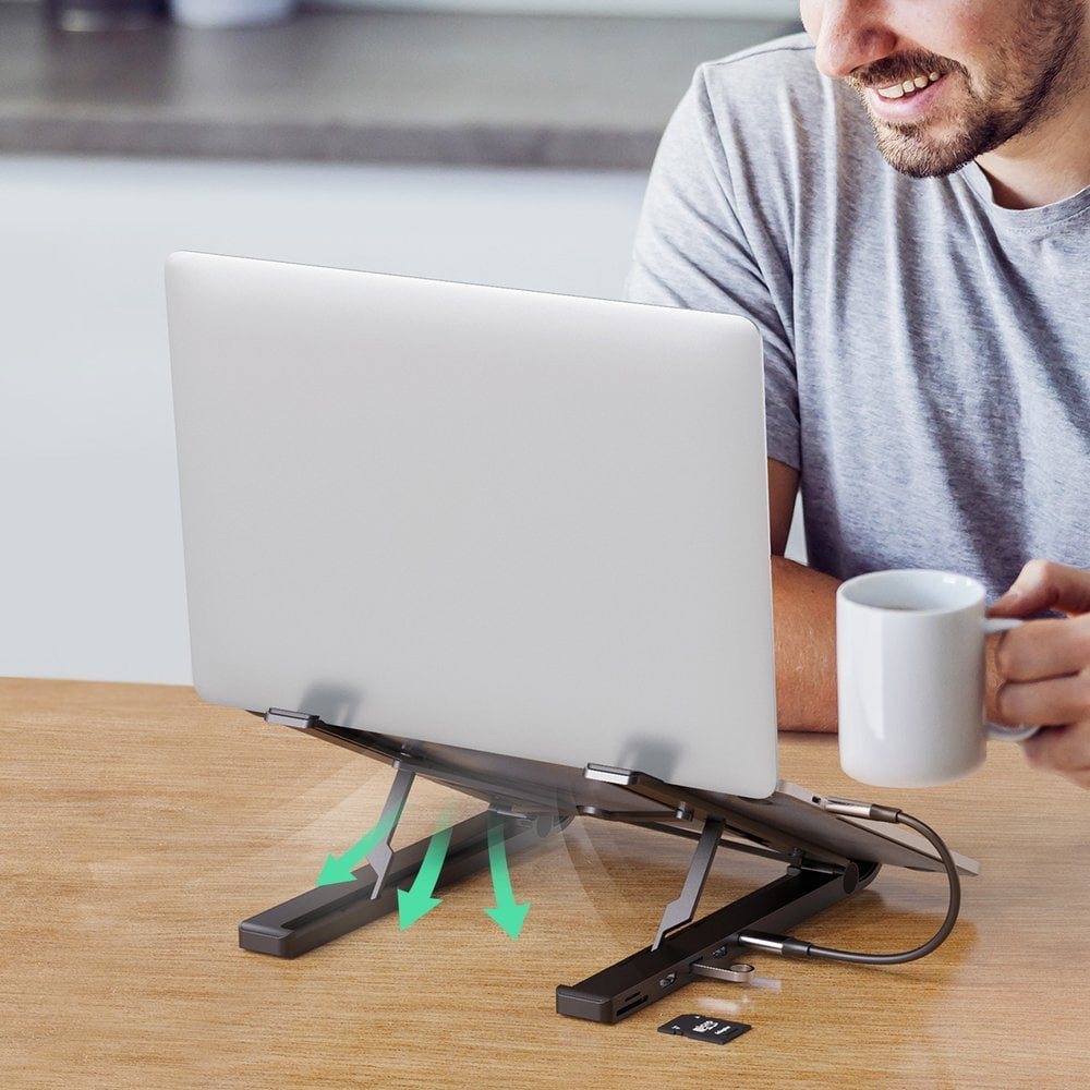 Ugreen X-Kit Laptop állvány, dokkolóval USB Type-C HUB - 2xUSB 3.2 Gen 1 / HDMI 4K 30Hz 3D / SD-microSD kártyaolvasóval fekete (80551)-6