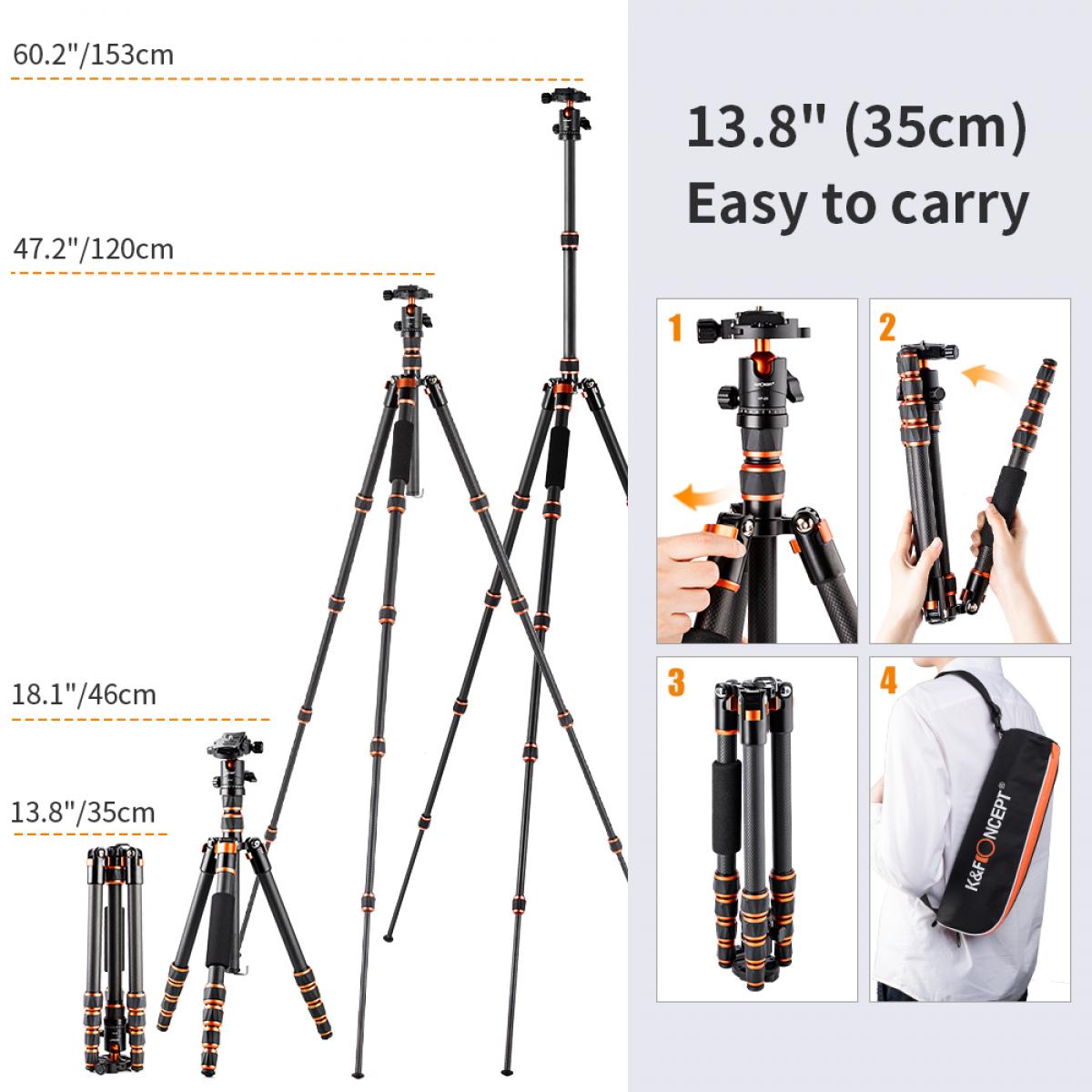 KF Concept BA225 karbon fényképező állvány, tripod gömbfejjel-1