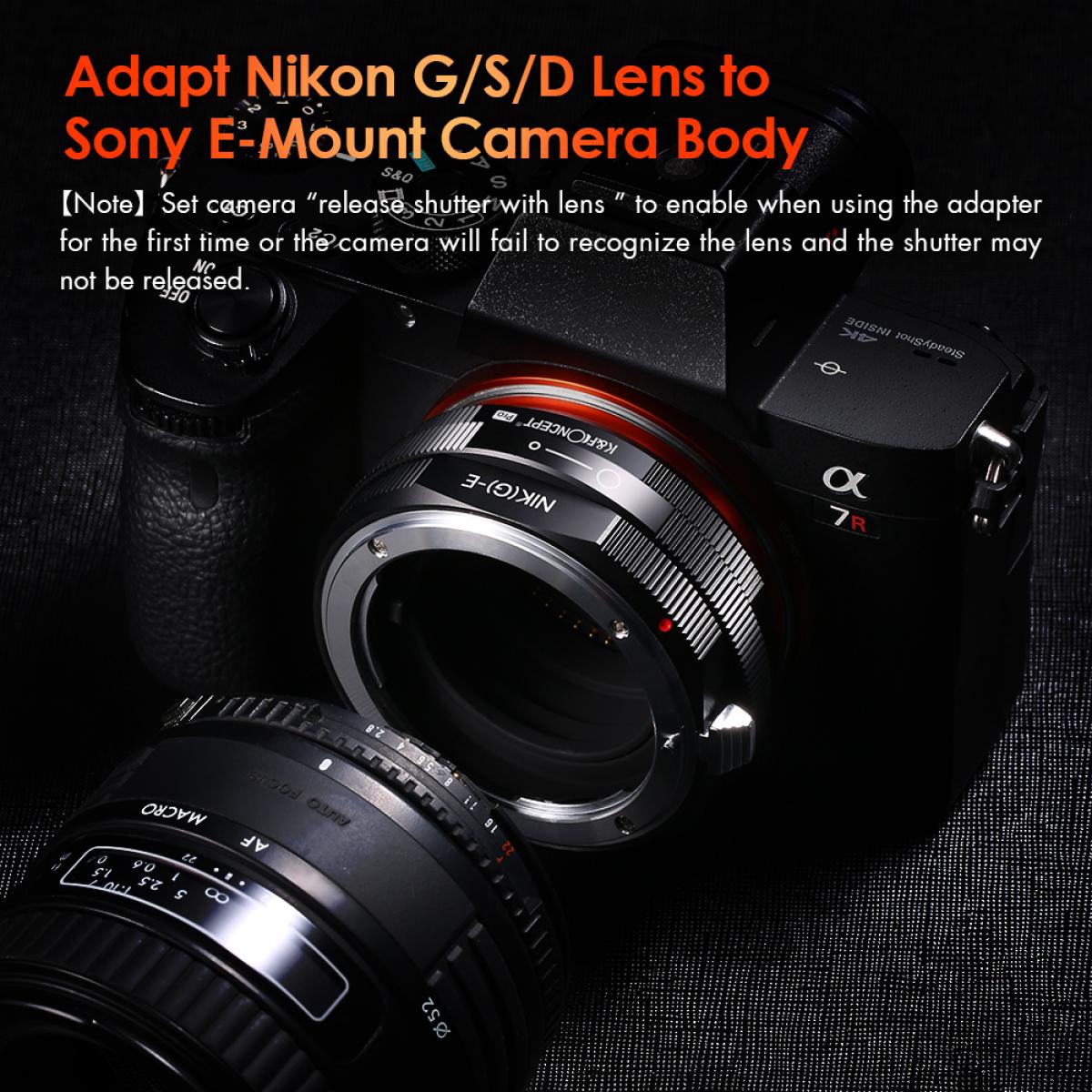 KF Concept NIK(G)-E PRO Nikon G bajonett adapter - Sony E vázakra (KF06.438)-7