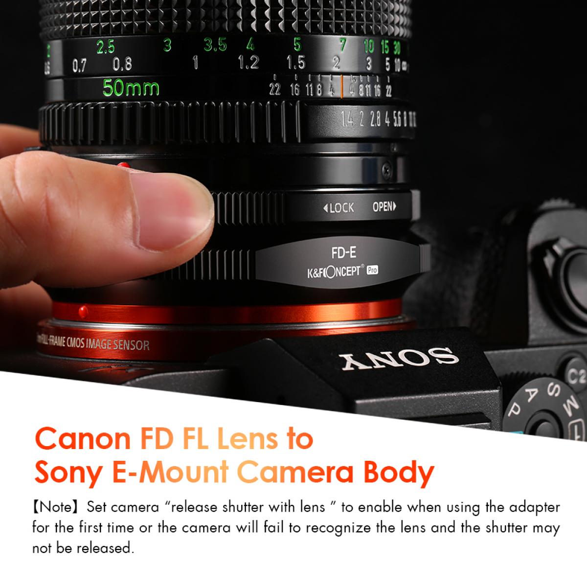KF Concept FD-E PRO Canon FD bajonett adapter - Sony E vázakra (KF06.439)-1