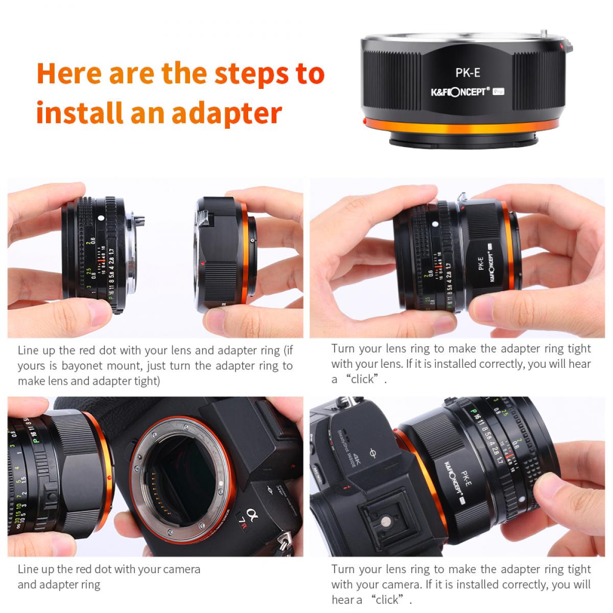 KF Concept PK-E PRO Pentax K bajonett adapter - Sony E vázakra (KF06.445)-3