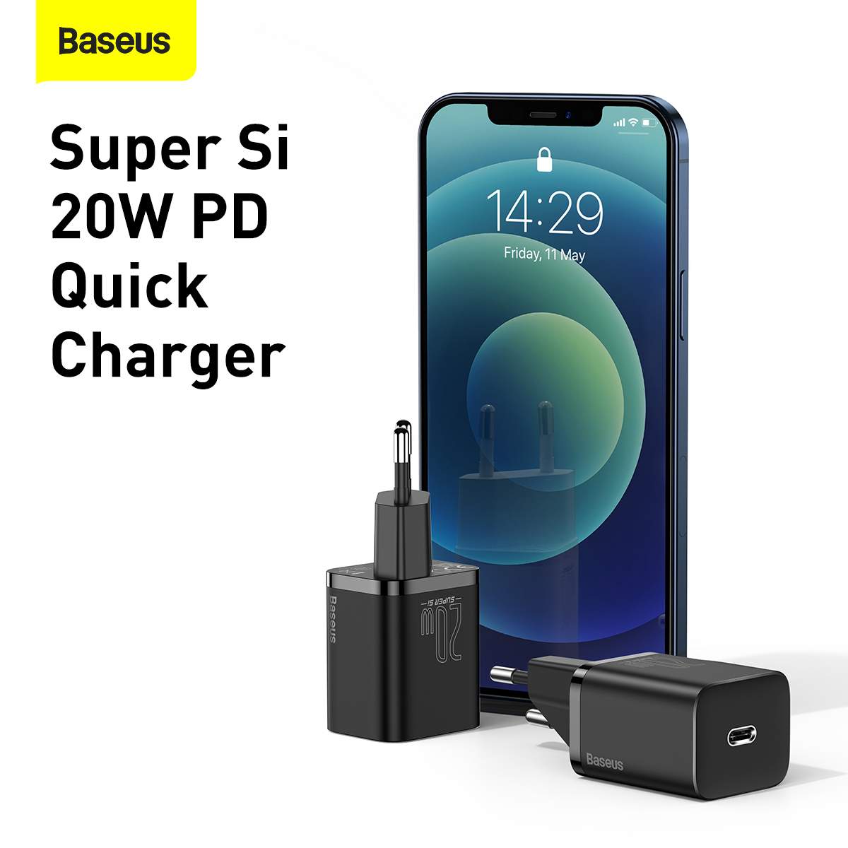 Baseus Super Si Hálózati töltő adapter QC + USB Type-C - Lightning 1m kábel 20W fekete (TZCCSUP-B01)-3
