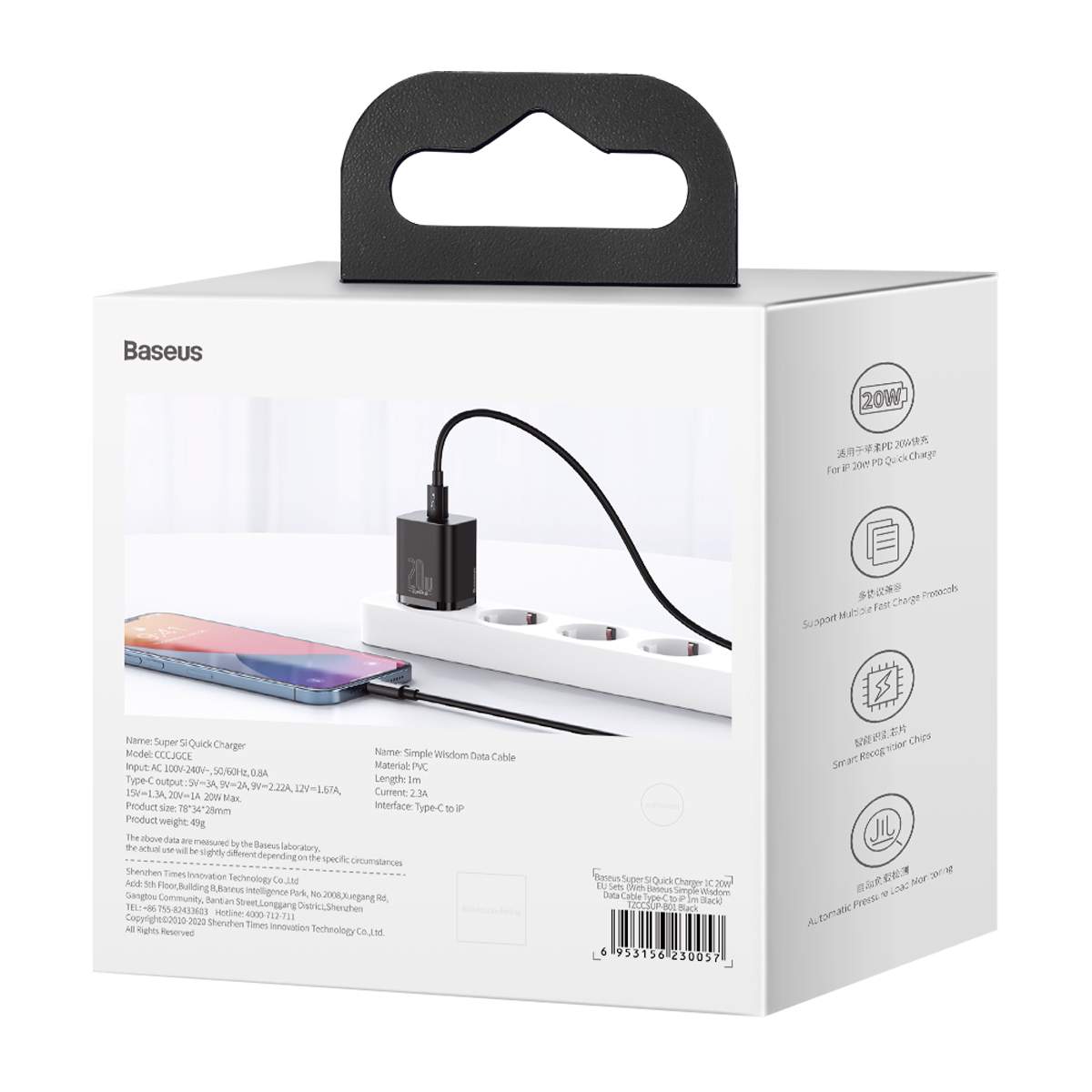 Baseus Super Si Hálózati töltő adapter QC + USB Type-C - Lightning 1m kábel 20W fekete (TZCCSUP-B01)-12