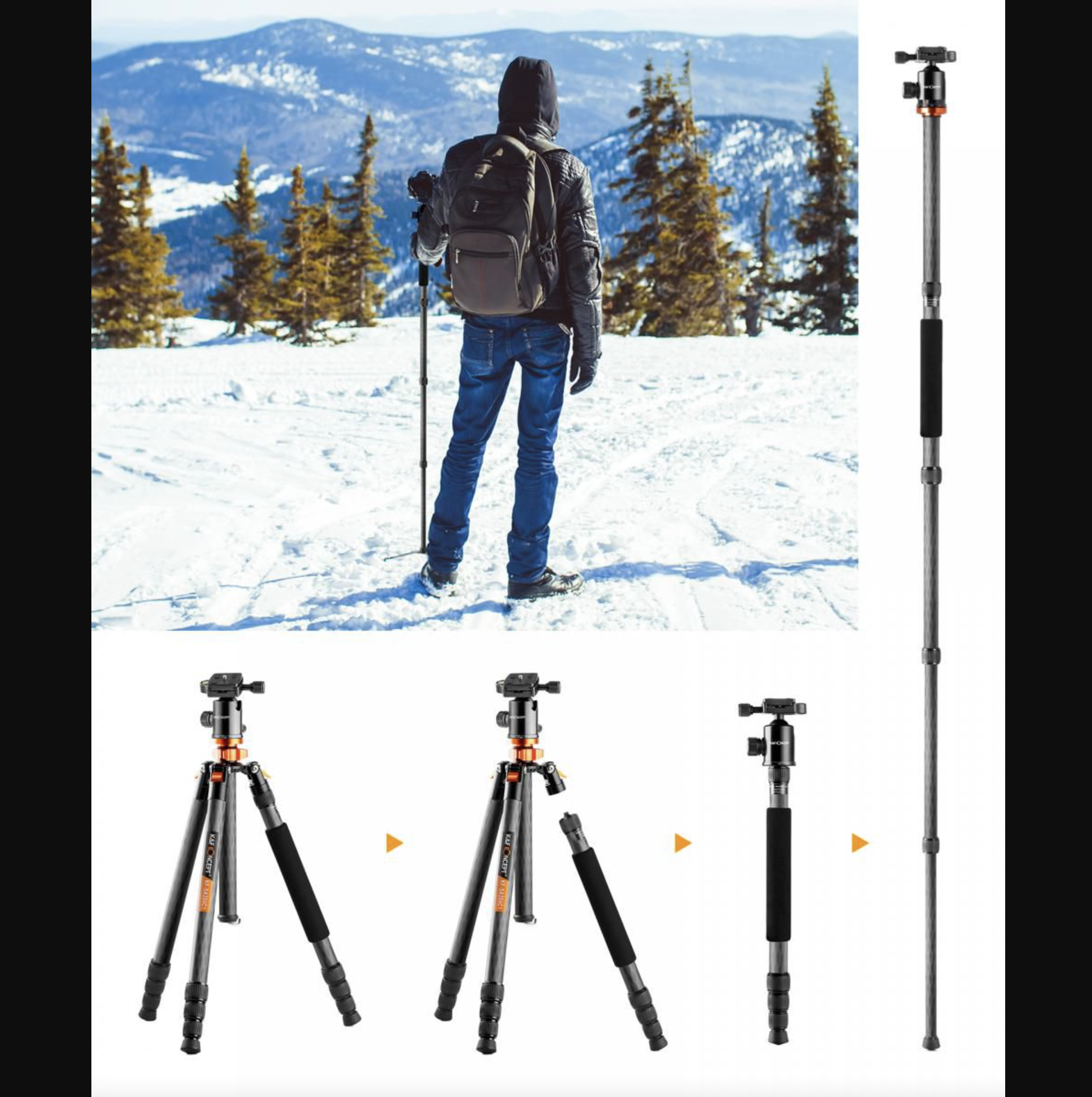 KF Concept SA284C1 karbon fényképező állvány, tripod gömbfejjel (KF09.095)-11